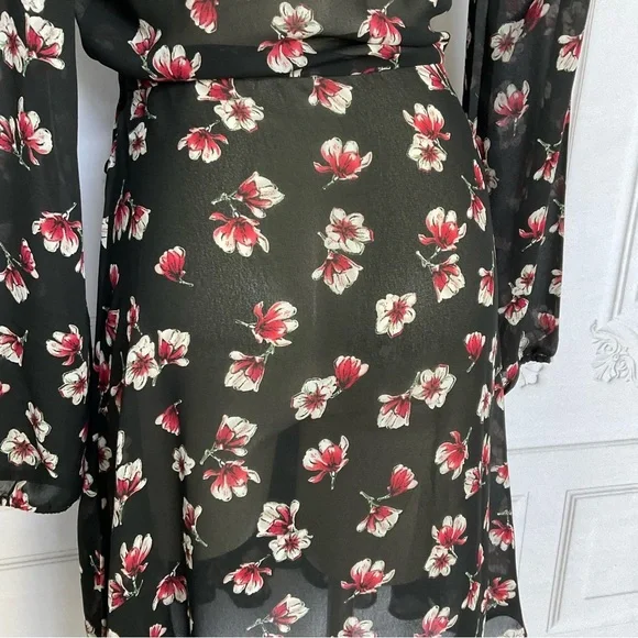 Lark & Ro Black Semi Sheer Long Sleeve Side Tie Wrap Dress Flirty & Flowing Sm - Picture 8 of 8